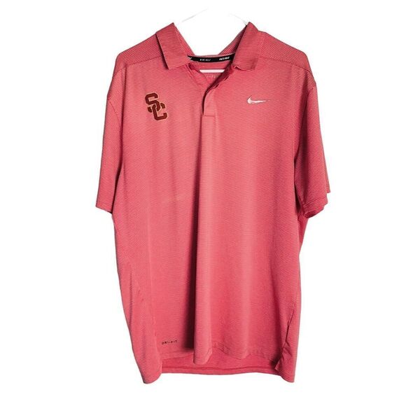 Nike USC Trojans Polo Shirt Mens L Coral Golf Tour Performance Dri-Fit Pac 12 - Picture 1 of 12